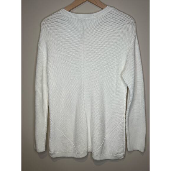 Talbots NEW White Pima Cotton Crew Long‎ Sleeve Knit Sweater- Medium - Picture 2 of 6